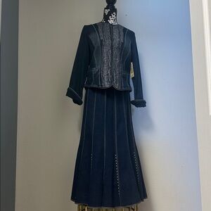 Elegant Black Denim Skirt Set